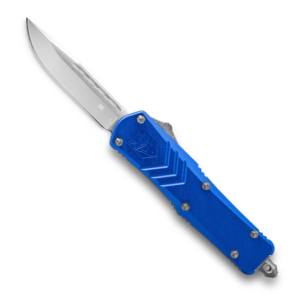 CobraTec FS-X Blue OTF Knife - 2.75" Plain Drop Point Blade with Nylon Sheath