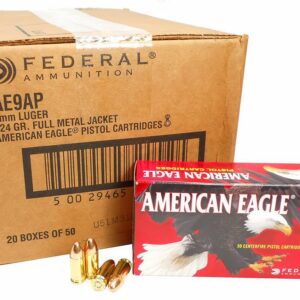 9mm 9x19 Ammo 124gr FMJ Federal American Eagle (AE9AP) 1000 Round Case